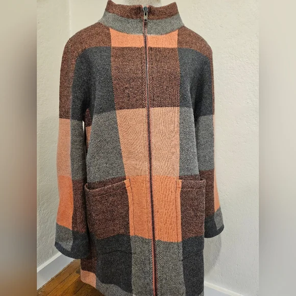 Anthropologie Field Flower Pink Gray 100% Wool Coat Size XL - Picture 3 of 7